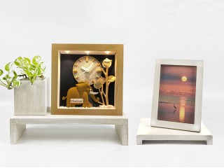 สั่งทำของขวัญมงคล ของขวัญไทย นาฬิกาไม้แฮนด์เมด พร้อมกรอบรูป ใส่รูปและข้อความได้ : Gold Elephant